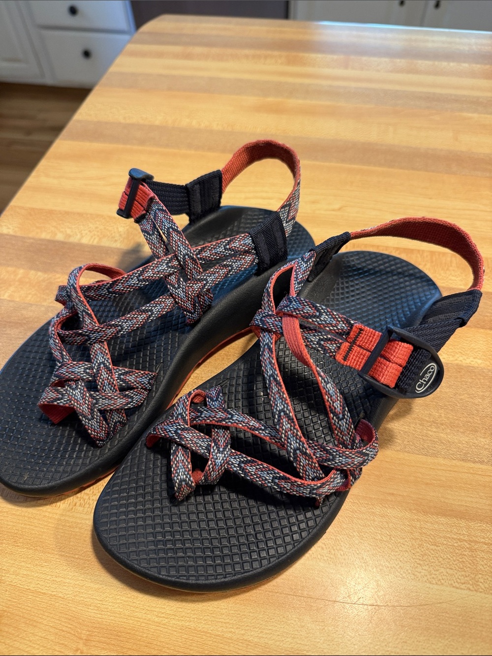 Chaco Woven Strap Sandals in Black and Red